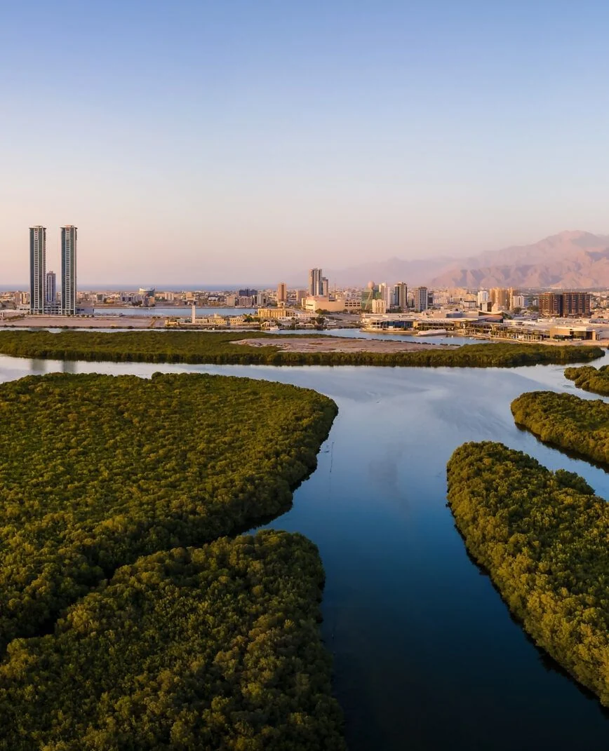 Aerial view of Al Marjan Island and the Ras Al Khaimah coastline