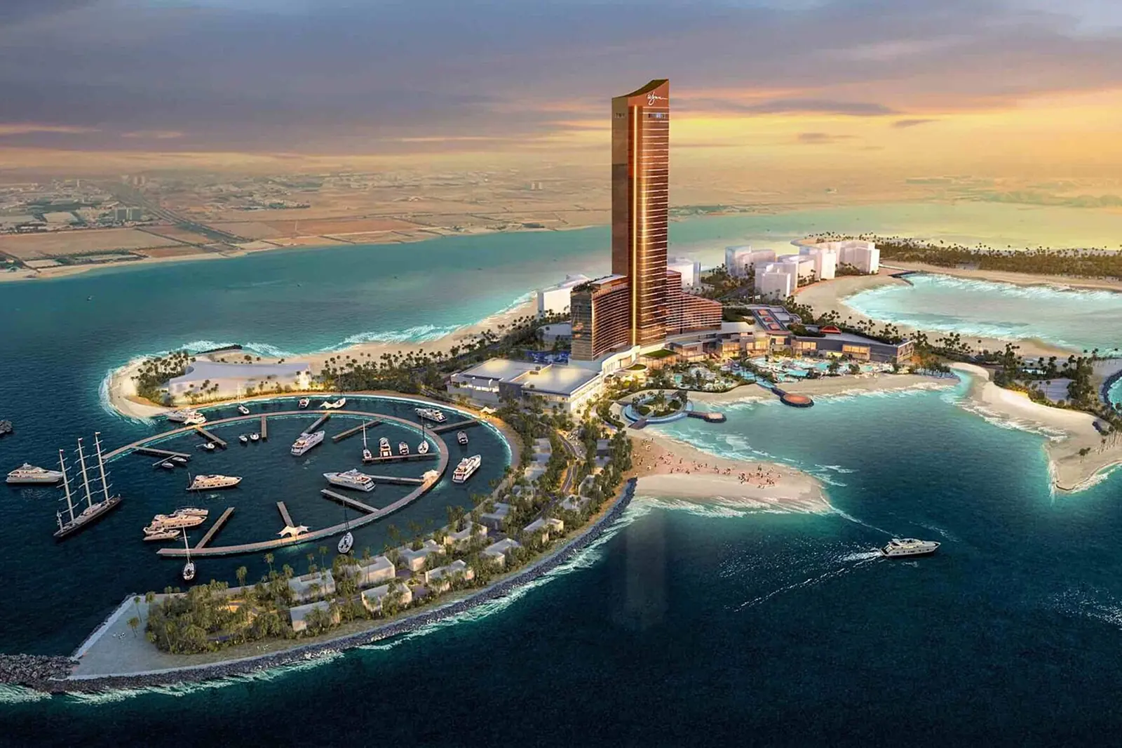 Render of Wynn Al Marjan Island and its marina